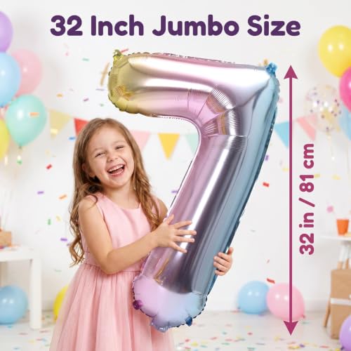 Image of YPSelected 32 Inch Large Foil Helium Number Balloon Birthday Wedding Party 0-9 (Rainbow, 7)