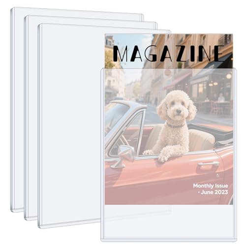 VOKOY 4 Pack Hard Plastic Magazine Protectors, Clear Magazine Display Sleeves Premium PVC 5mm Thick Plastic Protection Regular Magazines Storage for Collector Small Business, 9 x 11.5 Inch