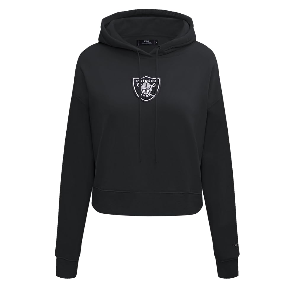 Pro Standard Womens NFL Las Vegas Raiders Classic Chenille Cropped Pullover Hoodie Black Xs
