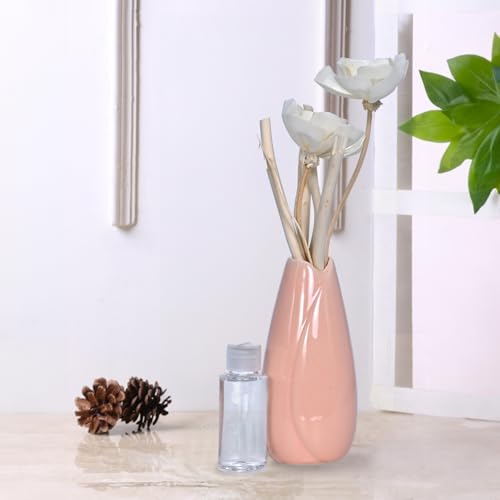 Image of Cortina Ceramic Flower Vase for Home Decor - Flower Vase for Dining Table - Nordic Modern Boho Style Decorative Ceramic Vase | Aesthetic for Office - 26X10 CM - Pink - 1 Pc
