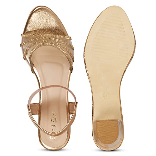 Image of Smart & Sleek Women's Crystal & Glittery Block Heels Fashion Sandals for Women & Girls latest Collection & stylish Comfortable-AB32