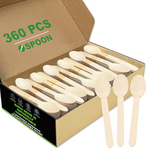 360 Pcs Disposable Wooden Spoons Compostable Spoon Set