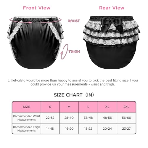 Image of Littleforbig Washable Reusable Waterproof Ruffled Lace Bow Pretty in Black Satin Over Adult Diaper Cover XXL