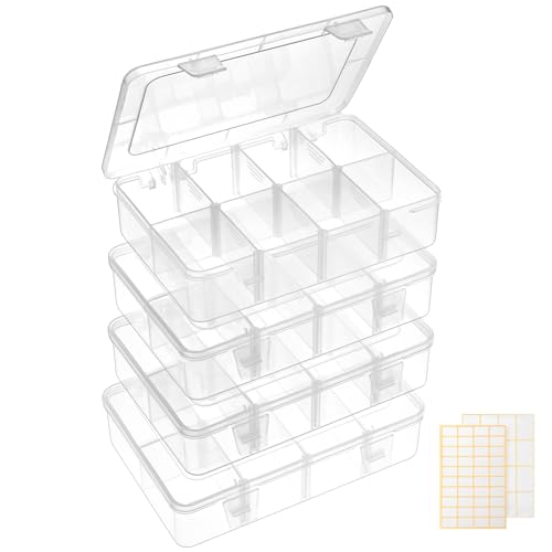 Image of QUEFE 4 Pack 8 Grids Bead Organizers and Storage Tackle Box Organizer Plastic Organizer Box with Removable Dividers or Candies Snacks Electronics Jewelry Small Parts