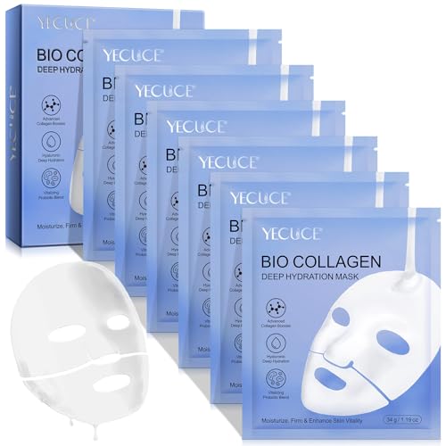 Masque Collagène, Masque Collagene Visage Korean, Hydrogel Hydratant pour La Nuit, Réduction des Pores, Amélioration de l'élasticité, 34g x 6ea