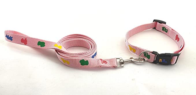 Woofy Dog 15MM Collar and Leash Printed Adjustable Nylon Collar with Leash Quick Release and Breathable Collar Set Suitable for Dog and Cat (Pink) (B0C5RQC3RR) Amazon Price History, Amazon Price Tracker