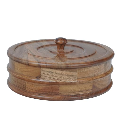 Image of Sanjeev Kapoor By OGGN Acacia Wood 9 x 9 x 2.7 Inch, Casserole for Roti Hot Case | Wooden Roti Box | Hot Case Casserole | Big Chapati Storage Box for Home & Kitchen - Premium Wood Elegant Design
