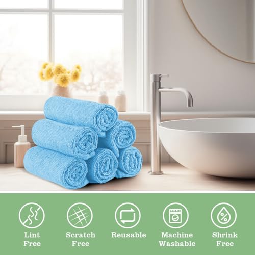 Image of UNIMADE Washcloths - 20 Pack - Face Towels (12 inch x 12 inch), Highly Soft Wash Cloths and Hand Towels, Fast Drying Multi-Purpose Microfiber Cleansing Cloths for Bathroom, Hotel, Spa, and Salon - Blue