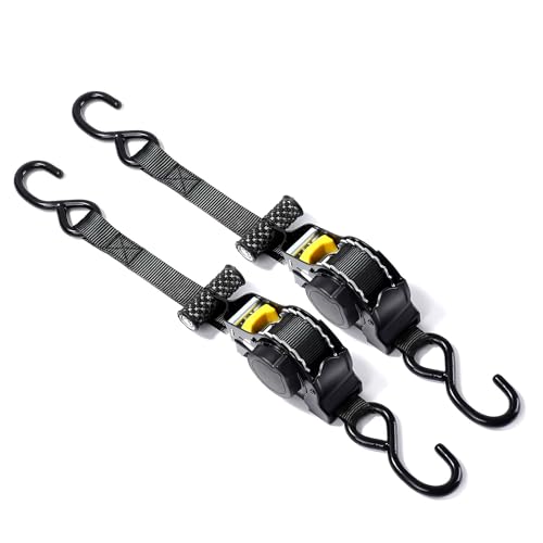 Putentfun Auto Retract Ratchet Tie Down Straps (2 Pack) – 680kg Max Break Strength, 2.5 cm x 3 m Straps with Ergonomic Padded Handles,Retractable Tension Straps with Ratchet for Boat, Securing Cargo