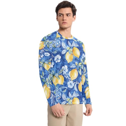 Bolaz Mens UV Protection Shirts Rash Guard Long Sleeve UPF 50+ Watercolor Lemon Quick Dry S3