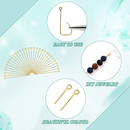 500 Pieces Eye Pins 50 Mm Jewelry Making Pin Heads Eye Jewelry Head Pins For Jewelry Making Diy Ball Head Pins For Craft Earring Bracelet Jewelry Making Accessories Supplies (Gold) #TOP5