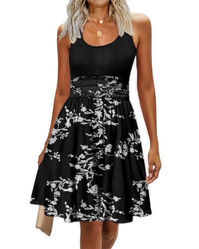 Image of Summer Dresses for Women Casual Sleeveless Sundresses Elastic Waist Mini Sun Dress