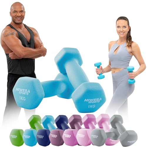 Miweba Sports Neopren Hantelset NKH100 | 𝐏𝐫𝐨𝐟𝐢 Hantel - Hexagon Hanteln Set - Kurzhanteln - Kurzhantel Set - Gymnastikhanteln - Hantel Set - Dumbbell - 0,5-10 Kg (2X 1.0 kg, Türkis)