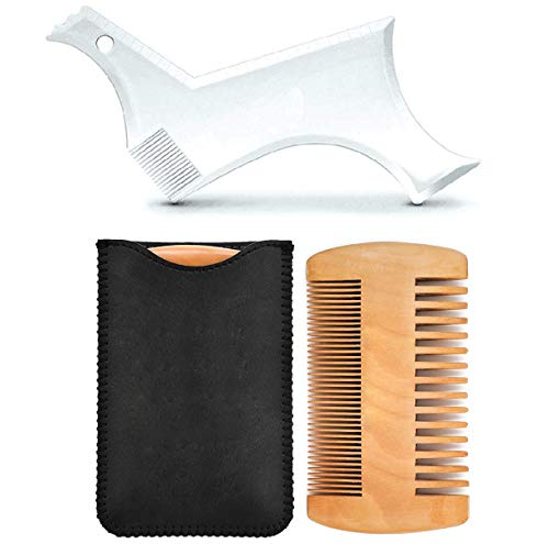 Beard Comb Kit-Beard Shaping & Styling Tool with Sandalwood Comb For Men's Jaw Cheek/Neck Line, Symmetric/Curve/Step Cut Works with Any Beard Razor Electric Trimmers or Clippers