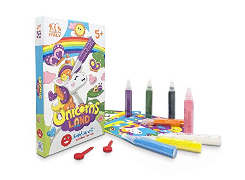 Sabbiarelli Sand-it for Fun Kit Unicorns Land - Kreativ Bastelset: Male die Einhörner mit Sandbilder für Kinder ab 5+, Weinachtsgeschenke für Kinder Cover