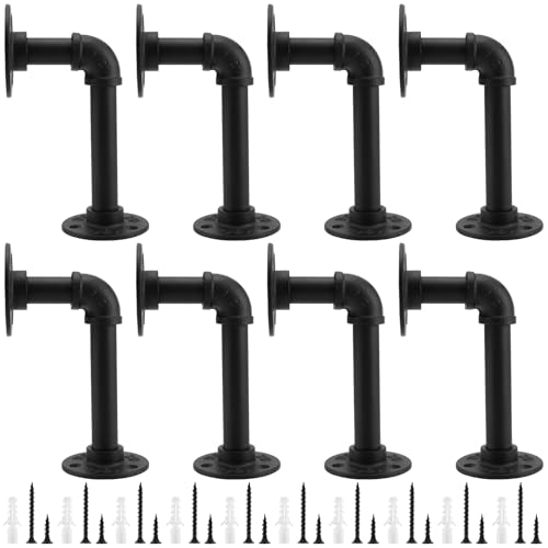 MUKSEUT 8 soportes de tubería industriales de 15 cm, soporte de estantería de tubería montado en la pared con tornillos, pernos de expansión, soportes de tubería para estantes para estantes, tablero