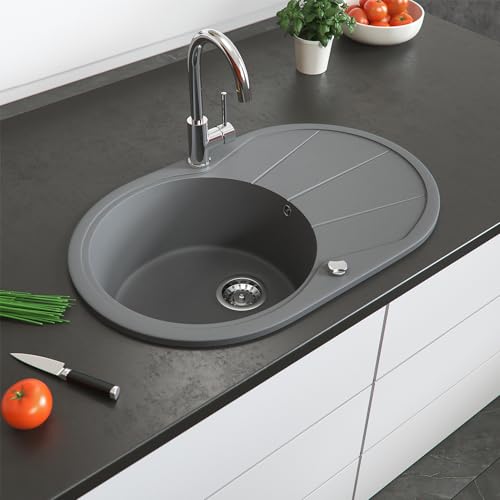 Bergström Granitspüle 780x500mm inkl. Siphon Küchenspüle Einbauspüle reversibel (Grau)