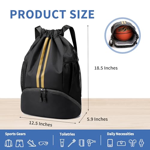 Image of JELUTAR Drawstring Backpack Gym Bag with Shoes Pocket, Black Gold
