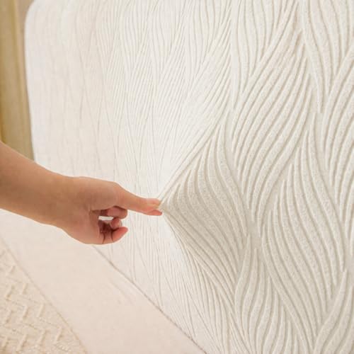 Image of HOMETHREADS Stretchable Lycra /Velvet Headboard Cover | Soft, Dust-Proof & Wrinkle-Resistant Bed Back Protector | Fits Leather, Wooden & Fabric Bedsides |for 5ft to 5.5ft Beds | (Cream, 150x65cm)