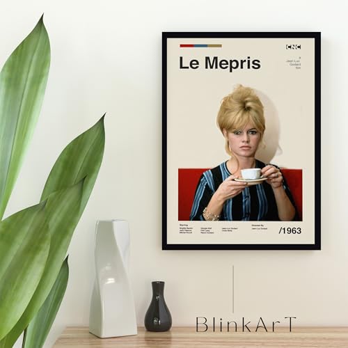 Image of BLINKART Le Meprise Midcentury Movie Poster Frame 8x12 Inch | Premium 300 GSM Paper Wall Print | Mid Century Vintage Film Artwork for Home, Bedroom, Living Room, Office | Framed Photo Decor