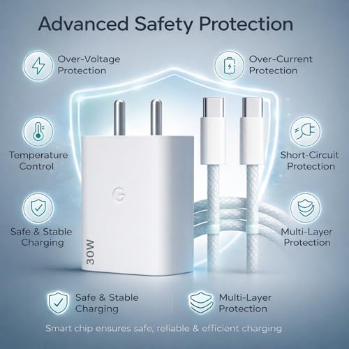 Image of Umake 30W USB-C PD Fast Charger with Type-C to C Cable, PD 3.0 PPS Super Fast Charging Adapter, BIS Certified, Compatible with Google Pixel 9 /9 Pro /9 Pro XL /8 /8 Pro /8a /7 /7 Pro /7a /6 /6 Pro /6a - White