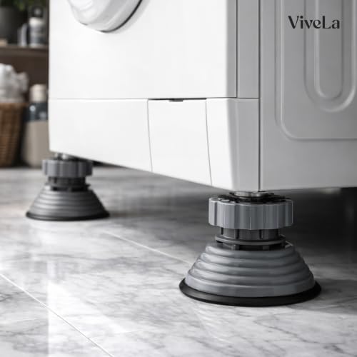 Image of Vivela Washing Machine Vibration Absorber Pads Set of 4 with Height Adjustment | Anti-Slip Shockproof Rubber Feet Stand | Noise & Vibration Reduction for Washing Machine, Refrigerator & Furniture