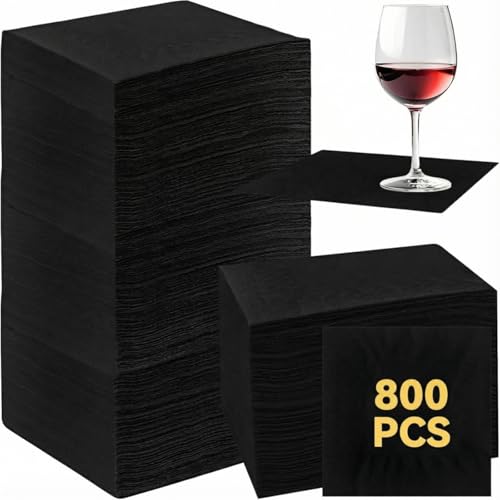 Image of Henoyso 800 Pack 2 Ply 9.8 x 9.8 Inch Black Cocktail Napkins Bulk