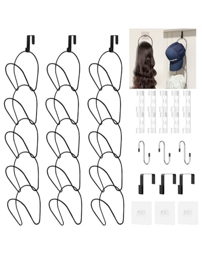 LINFIDITE Cap Halter Tür Hut Racks, Baseball Cap Halterung Schrank hängende Einstellbare Huthalter,für Schals Handtaschen Handtücher Kleidung Krawatten mit Haken zum Aufhängen, 15 Stück Schwarz