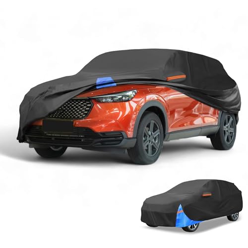 Image of Waterproof All-Weather Universal Car Cover with Right Side Zipper, 210D-PU Black Blue Fits for SUV Up to 181 inch Length