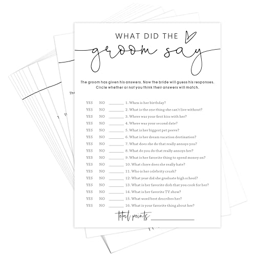 ZIIUFRN Bridal Shower Games, What Did The Groom Say, 5x7 Inches, Fun and Hilarious Games for Bridal Shower, Wedding Shower, Bachelorette Party Decorations Supplies -A12