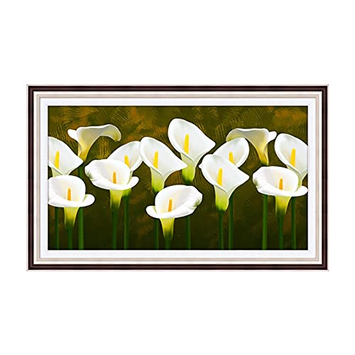 Peinture diamant fleurs blanches pour creer un salon relaxant et une ambiance zen a la maison