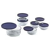 Pyrex 692264408076 6022369 Storage Round, Clear with Blue Lids, 14 Piece Set