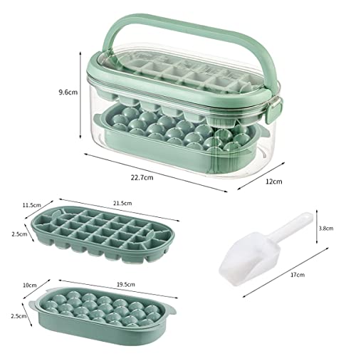Square Ice Cube Trays With Lid Ball Circle Ice Maker Molds For Freezer, Square Round Sphere Ice Cube Trays Molds Making 54Pcs Ice Cube, Container Bins With Handle, 2 Ice Trays 1 Ice Bucket 1 Scoop #TOP3