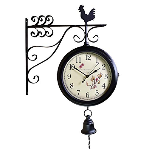 壁掛け時計 鉄製 ミュート 両面時計 ホームデコレーション 壁掛け時計 360°回転壁掛け時計 レトロ ヨーロピアンスタイル 革新的なファッション 両面壁掛け時計 Q,H