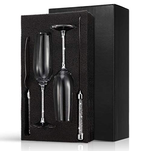 Boao 4 Piece Wedding Toasting Flutes and Cake Server Set Wedding Reception Supplies