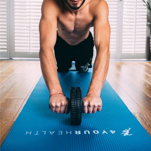 4yourhealth, Exercise AB Wheel Rouleau pour abdominaux avec poignées en mousse anti-transpiration Noir et bleu – Image 3