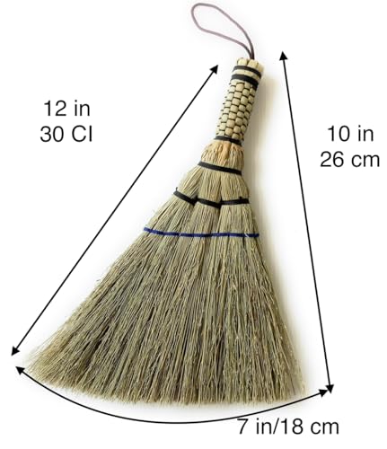 Image of Handcrafted Small Whisk Broom - Sorghum Brush & Bamboo Handle - Whisks Away Dust & Debris - Storage Broom Bag with Hanging Loop - Perfect for Car, Laptop, Indoor & Outdoor - 12 inch Tall