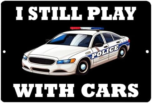 Rogue River Tactical Funny Still Play with Police Cars Blue Line Metal Tin Sign Wall Decor Man Cave Bar Police Officer PD image 5