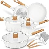 Cookware Set Nonstick 100% PFOA Free Induction Pots and Pans Set with Cooking Utensil 13 Piece – White