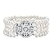 Produktbild Antike Vintage Art Deco Stil Wide Statement Braut Vier Multi Strand Weiß Süßwasser Kultivierte Perle Armband für Frauen, Hochzeit Silber plattiert Messing 7,5 "
