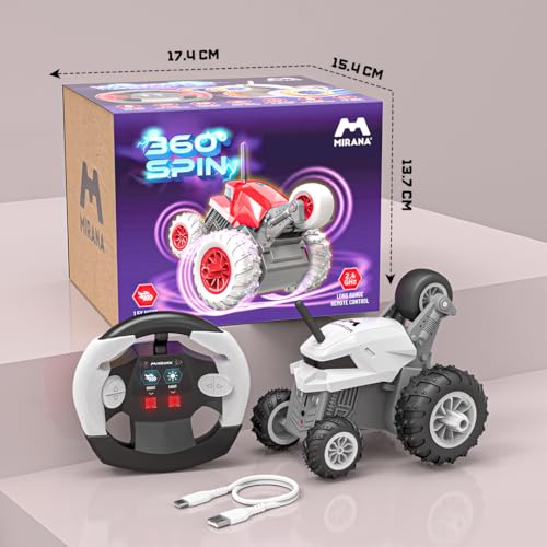 Image of Mirana Warrior 360 Degree Rotating Stunt RC Car Toy for Kids | High Speed Steering Remote Control Vehicle | USB Type-C Rechargeable | Made in India (White)