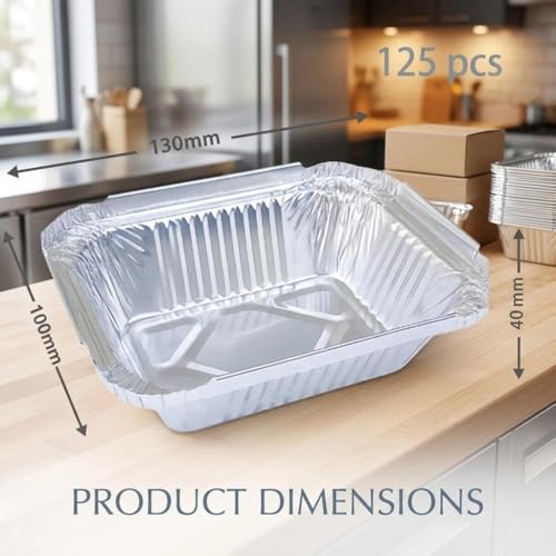 Aluschalen mit Deckel Einweg 230ml,Grillschale,Grillschalen,Grill Backblech aus Alu Einwegschale, Bratpfanne Auflaufform für Grill Party Abendessen,für Gemüse, Fleisch und Fisch,13x10x4cm(125 Stück)