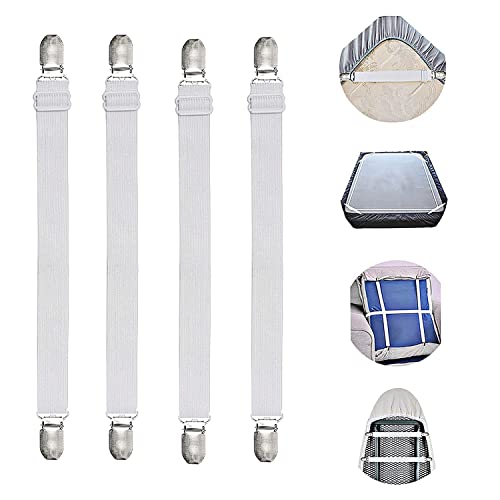 Bed Sheet Clips, Adjustable Sheet Fasteners Holder Straps And Suspender Gripper, Clamps Short Long Style Elastic Fasteners Bands Suit For Mattress, Sofa, Couch, Recliner Sheets (White Short) #TOP21