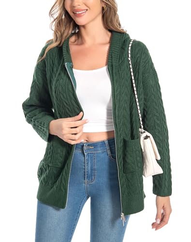 Shineflow Women Hooded Cardigan Oversized Slouchy Zipper Cable Knit Cardigan Coat Solid Color Sweater Casual Knit Knitwear4