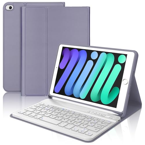 WAVATA Tastatur Hülle für iPad mini 5/4/3/2/1, Deutsch QWERTZ Layout Tastatur für iPad mini 5/4 2019/2015 Abnehmbarer Kabellose, Lila