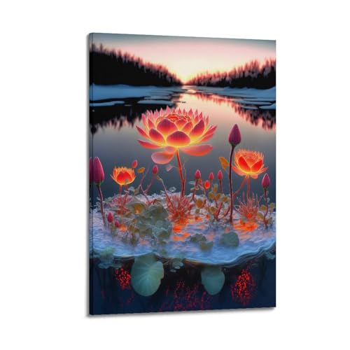 Poster de yoga fleur de lotus cœur pour décoration murale de chambre zen
