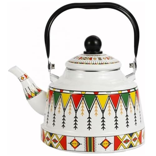 Tetera de esmalte retro blanca - Pequeña tetera para cocina con diseño de espiga de trigo y asa fría al tacto para uso en casa o en la oficina(1.7L)