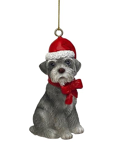 Yuletide Designs Dog Figurine Christmas Ornaments with Santa Hats (Schnauzer)