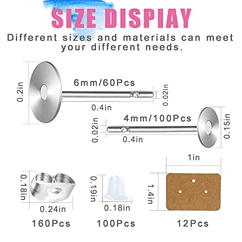 Earring Posts Stainless Steel Hypoallergenic, 420Pcs 4Mm/6Mm Steel Flat Pad Earring Studs, Butterfly And Clear Rubber Earring Backs For Jewelry Making Diy （Silver） (Silver) #TOP1