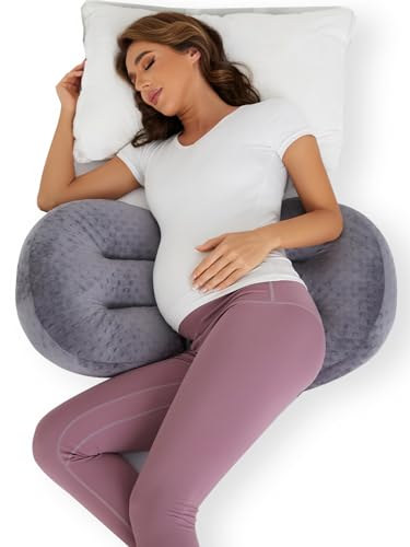 Image of Portable Pregnancy Pillow - W Shaped Maternity Support for Side Sleepers, Adjustable Travel Wedge Pillow for Back, Belly, and Hip Relief, Ideal for Pregnant Women, Deep Grey